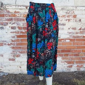 Vintage Floral Midi Skirt A Line POCKETS Boho 29"